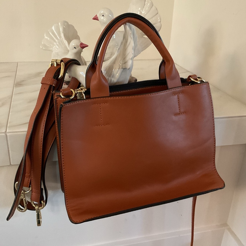 Colab Amelie Rich Cognac Brown Mini Tote Crossbody bag.